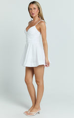 Kristy Mini Dress - V Neck Tie Bust A Line Dress in White