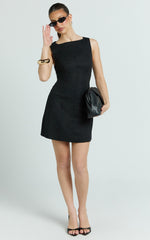 Kyle Mini Dress - Boat Neck Fitted Dress in Black