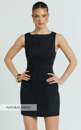 Kyle Mini Dress - Boat Neck Fitted Dress in Black