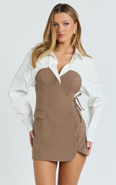Kym Mini Dress - Shirt Wrap Dress in Chocolate