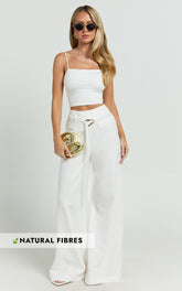 Kyra Pants - Linen Look Belted Wide Leg Pants in White