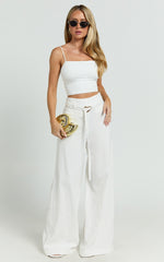Kyra Pants - Linen Look Belted Wide Leg Pants in White