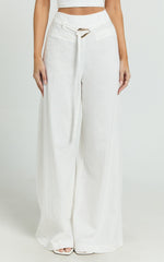 Kyra Pants - Linen Look Belted Wide Leg Pants in White