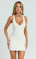 Landon Mini Dress - Scoop Neck Racer Back Tulip Dress in Off White