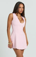 Larah Mini Dress - Low Scoop Neck A Line Dress in Soft Pink
