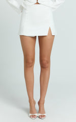 Larah Mini Skort - Mid Rise Leg Split Fitted Skort in Cream