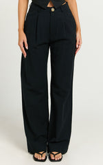 Larissa Trousers - Linen Mid Waisted Relaxed Straight Leg Trousers in Black