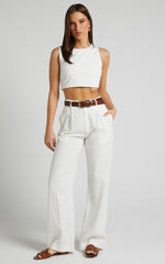 Larissa Trousers - Linen Mid Waisted Relaxed Straight Leg Trousers in White
