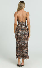 Latisha Midi Dress - Cowl Neck Strappy Back Bias Cut Viscose Jersey Dress in Animal