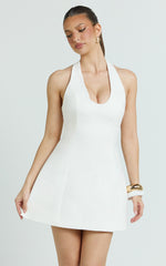 Lauren Mini Dress - Halter Scoop Neck Dress in White