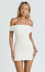 Lena Mini Dress - Off Shoulder Bodycon Dress in Ivory