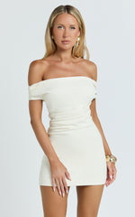Lena Mini Dress - Off Shoulder Bodycon Dress in Ivory