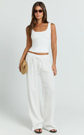 Leonie Pants - Mid Waisted Cheesecloth Relaxed Pants in White