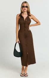 Lillibelle Midi Dress - Collared Button Down Bodycon Dress in Chocolate