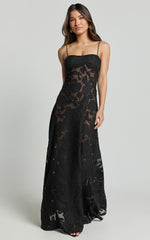 Lily Maxi Dress - Sheer Jacquard Maxi Dress in Black