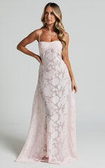 Lily Maxi Dress - Sheer Jacquard Maxi Dress in Pink