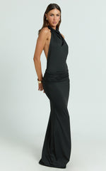 Lizzy Maxi Dress - Backless Ruched Bodycon Dress in Black