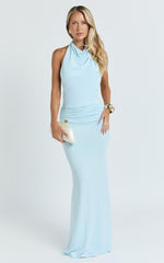 Lizzy Maxi Dress - Backless Ruched Bodycon Dress in Blue
