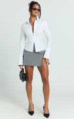 Lois Mini Skirt - Pocket Split Workwear Skirt in Grey