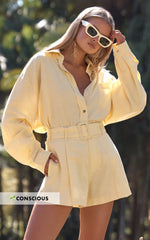 Seraphine Shorts - Linen High Waisted Belted Shorts in Lemon