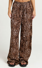 Lopez Linen Blend Pants - Elasticated Straight Leg Pants in Tonal Leopard Print