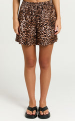Lopez Linen Blend Shorts - High Waisted Shorts in Tonal Leopard Print
