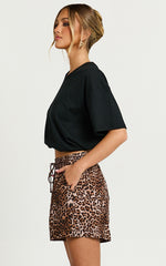Lopez Linen Blend Shorts - High Waisted Shorts in Tonal Leopard Print