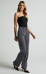 Lorcan Pants - High Waisted Tailored Pants in Charcoal