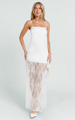 Loren Maxi Dress - Square Neck Contrast Skirt Dress in White