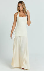 Loretta Maxi Dress - Contrast Halter Neck Pleated Dress in Pastel Yellow