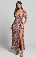 Lorie Maxi Dress - Short Sleeve Cut Out Tie Back Dress in Boheme Floral