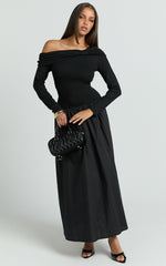 Lorna Midi Dress - One Shoulder Long Sleeve Dress in Black