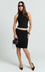 Lucienna Midi Skirt - Low Waist Sheer Mesh Knee Length Skirt in Black
