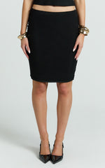 Lucienna Midi Skirt - Low Waist Sheer Mesh Knee Length Skirt in Black