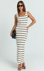 Lucille Maxi Dress - Sleeveless Striped Sweater Dress in Cream / Black Stripe