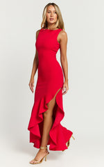 Luiza Midi Dress - Ruffle Hem Corset Back Dress in Red