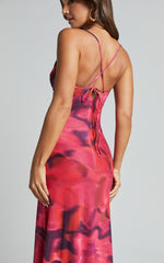 Lula Maxi Dress - Cowl Neck Thigh Split Dress in Adeana Print