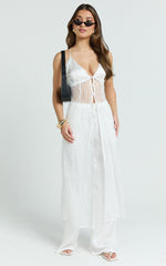 Luna Pants - Satin Elasticated Tie Wide Leg Pants in White