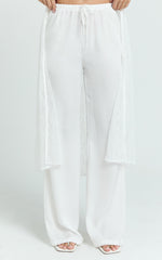 Luna Pants - Satin Elasticated Tie Wide Leg Pants in White