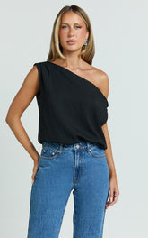 Mabel Bodysuit - Asymmetrical Neckline One Shoulder in Black