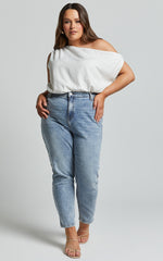 Mabel Bodysuit - Asymmetrical Neckline One Shoulder in White