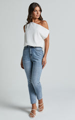 Mabel Bodysuit - Asymmetrical Neckline One Shoulder in White