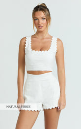 Mabel Two Piece Set - Square Neck And Matching Shorts Set in White