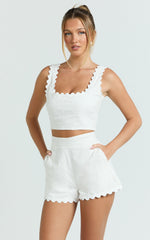 Mabel Two Piece Set - Square Neck And Matching Shorts Set in White