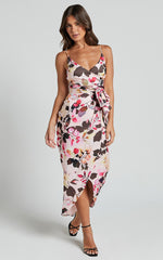 Maddison Midi Dress - Strappy Wrap Dress in Rosalind Print