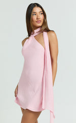 Maddox Mini Dress - Scarf Neck Low Tie Back Slip Dress in Pink