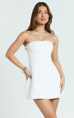 Maia Mini Dress - Boucle Strapless A Line Dress in White