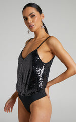 Manika Bodysuit - Sequin Bodysuit in Black