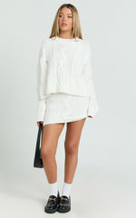Marge Mini Skirt - High Waisted Cable Knit Mini Skirt in White