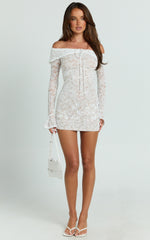 Marielle Mini Dress - Lace Off Shoulder Bodycon Dress in Ivory